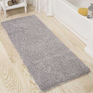 Lavish Home Chenille Bathroom Rug 58" L x 24" W, Grey
